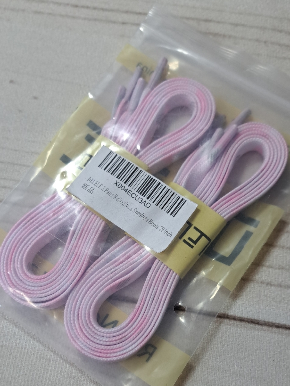 Light Pink Reflective Flat Shoelaces - 2 Pairs 39 Inch